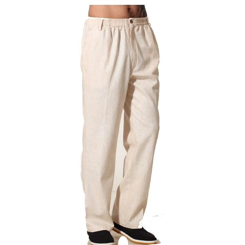 штаны High Quality Gray Chinese Men's Kung Fu Trousers Cotton Linen Pants Wu Shu Clothing With Pocket new hot sale