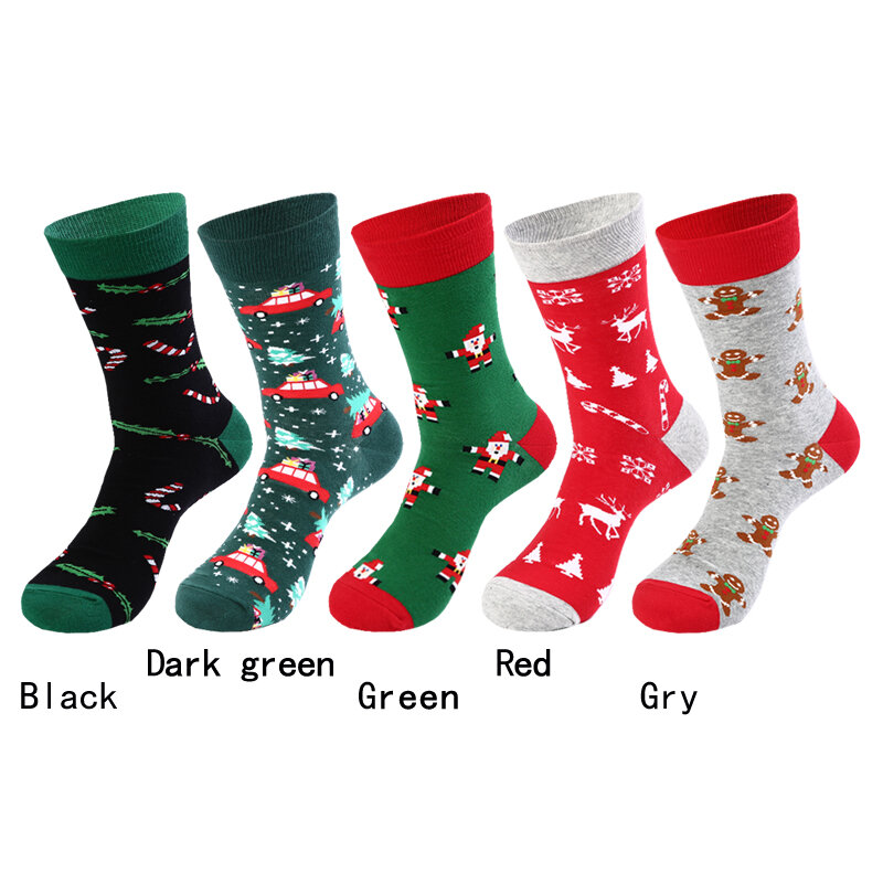 Weihnachten Socken Männer Baumwolle Bunte Mode-Design Kleid Socken Lustig Weihnachten Santa Claus Elch Lange Socken Geschenk Socken Große Größe 39-46