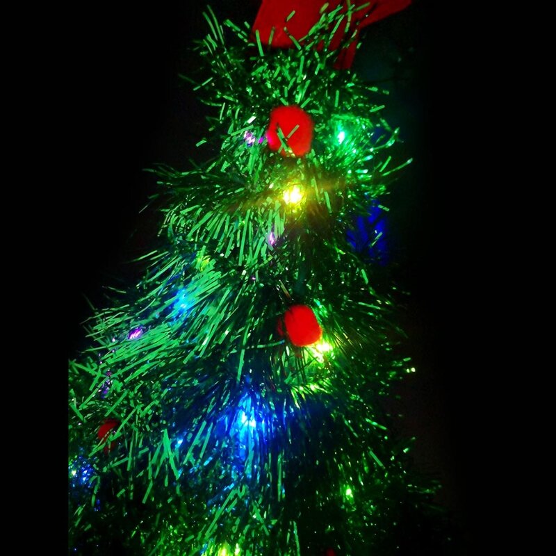 Flashing Christmas Tree Hat LED Light Kids Rain Silk Hats Party Home Festival Costume Props Children Shiny Tinsel Santa Hat