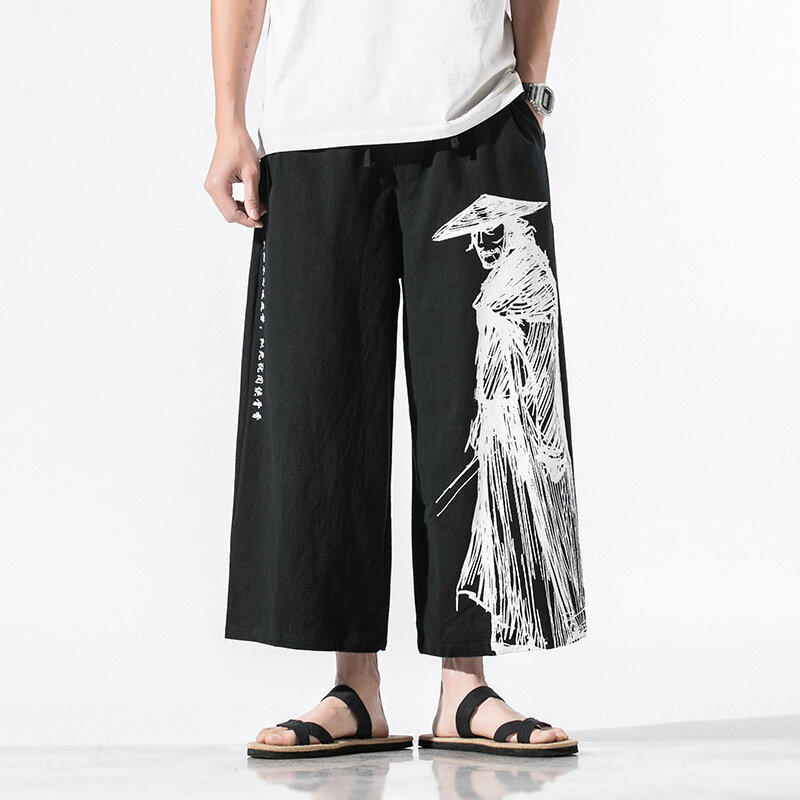 2022 Autunm 남성면 리넨 하렘 바지 남성 조깅 바지 Streetwear 힙합 넓은 다리 느슨한 캐주얼 바지 5xl