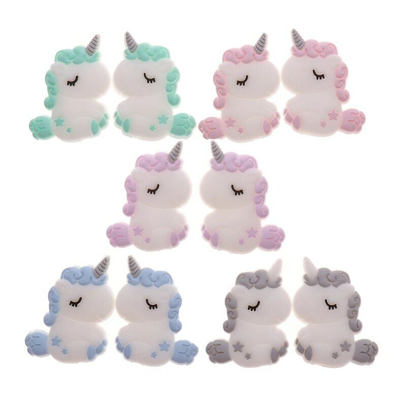 ATOB 5PCS Silicone Unicorn Teething Beads Animals Teether Baby Silicon Beads Baby Teething  For Necklace Baby Teether Bpa free