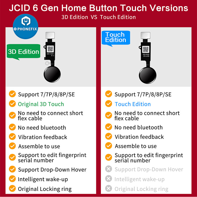 Bouton d'accueil universel JCID 3D pour iPhone, câble flexible, remplacement du bouton de restauration, retour canonique, 6e génération, 7P, 8P