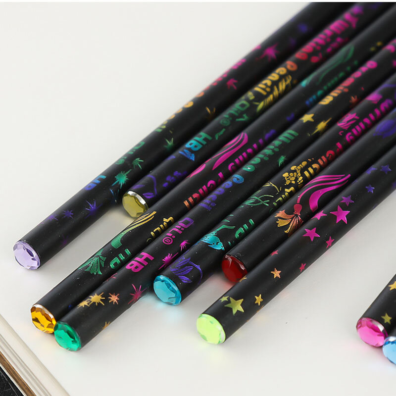 12 pièces/ensemble crayons de créativité scintillent, papeterie coréenne mignonne pour l'école🌵Crayons en bois de dessin animé, fournitures de bureau