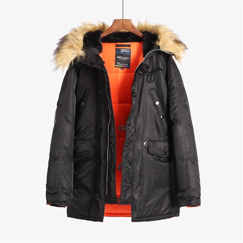 N-3B Winter ALASKA Coat Men Fur Hood Slim Fit Thick Parka Padded Military Jacket for Cold Weather