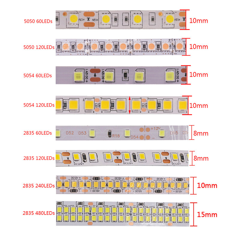 Bande lumineuse LED SMD5050 5054, 120 diodes/M, 240 diodes/m, 480 diodes/m, corde étanche, Flexible, 2835, 5m, 12V, 24V
