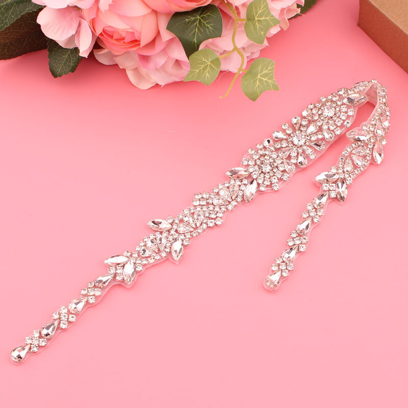 Sabuk pernikahan kristal berlian imitasi sabuk pengantin berlian perak selempang pengantin untuk gaun pernikahan panjang