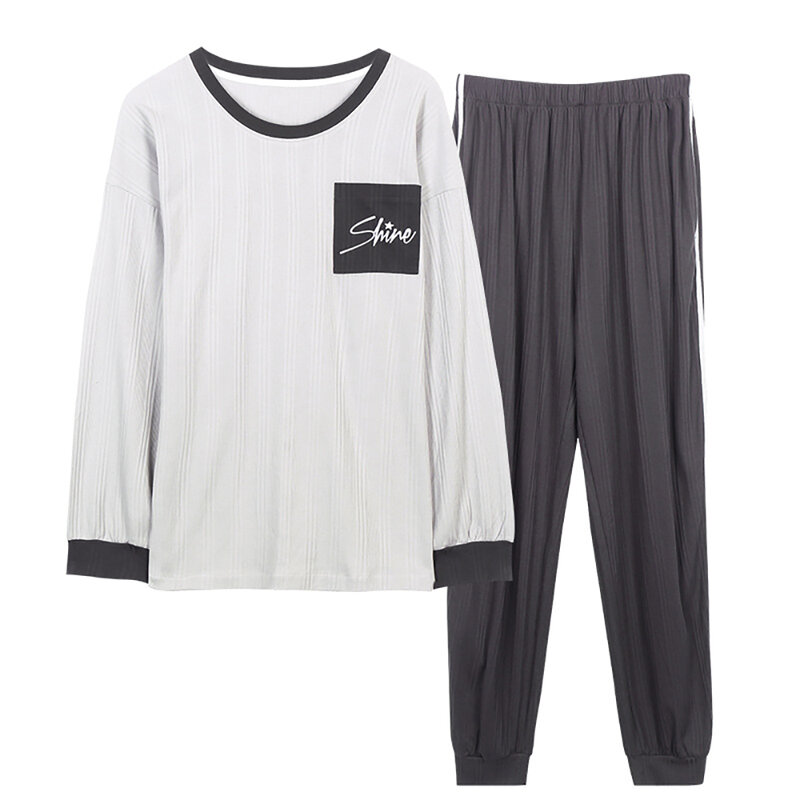 Весенне-летние мужские пижамные комплекты с длинным рукавом, повседневный полосатый комплект для отдыха, удобная мягкая Пижама, Пижама для мужчин