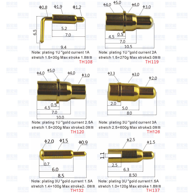 Probe Mold Positioning Test Thimble Gold-plated Conductive Pin Charging Pin High Current Telescopic Spring Pin