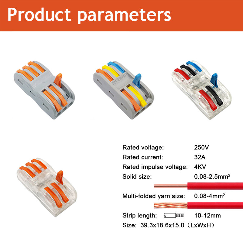 Коннекторы для электропроводки Pin-100, 30/50/222 шт., клеммы для быстрого подключения проводов, лампы SPL-3