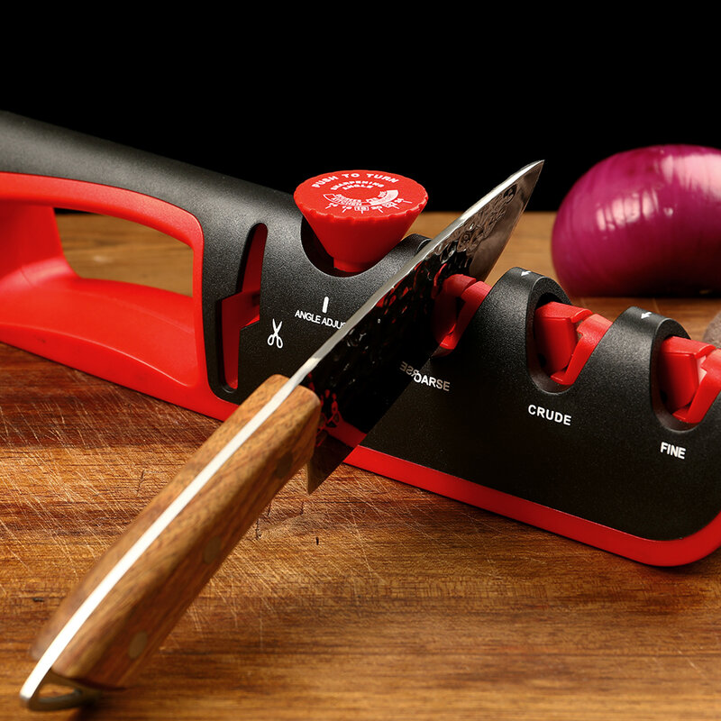 Точилка для ножей WAK 5 в 1, кухонный инструмент для заточки, регулируемый угол, черный, красный, профессиональный