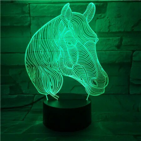 Cabeça de cavalo colorida acrílica 3d, lâmpada led de controle remoto por toque, novidade, presentes, decoração de casa, quarto 527