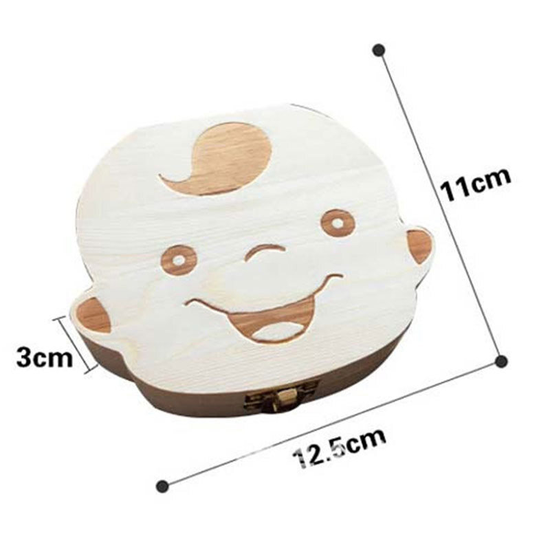 Wooden Baby Tooth Box Russian/English/Spanish Boy Girl Kids Tooth Organizer Collecting Teeth Storage Box