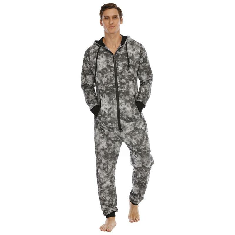 Autumn Winter Jumpsuit Men Streetwear Overalls Hombre Hoodie Black Gray Print Camouflage Onesie Male Casual Pajama