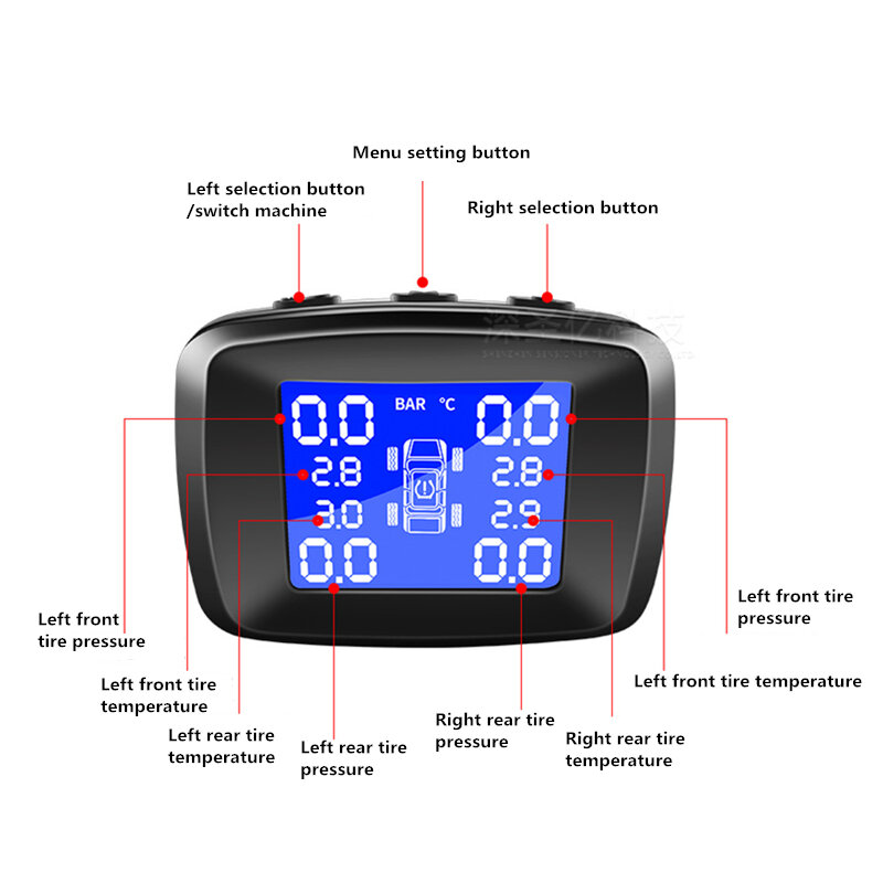 Carro tpms externo ou interno sistema de monitoramento pressão dos pneus isqueiro digital display líquido pressão dos pneus