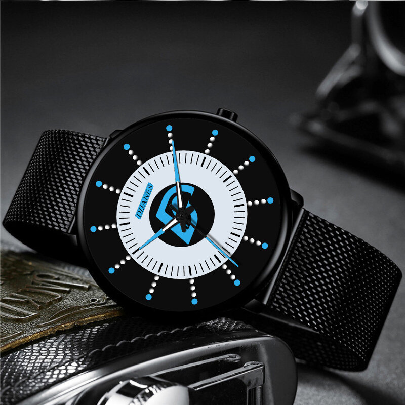 Relógio de quartzo minimalista preto masculino com cinto de malha, relógios clássicos, luxo, negócios, casual, luminoso, relógio, moda