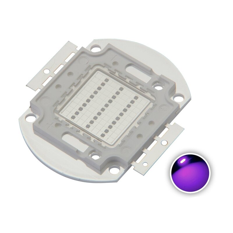 고출력 UV 보라색 LED 자외선 전구 램프 칩, 3W, 10W, 20W, 30W, 50W, 100W, 395-400nm