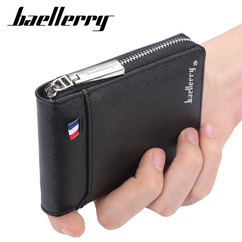 Dompet Pria Ritsleting Mode Tempat Kartu Kredit Pendek Kecil untuk Dompet Pria Mini Antik dengan Saku Koin 058-K9105