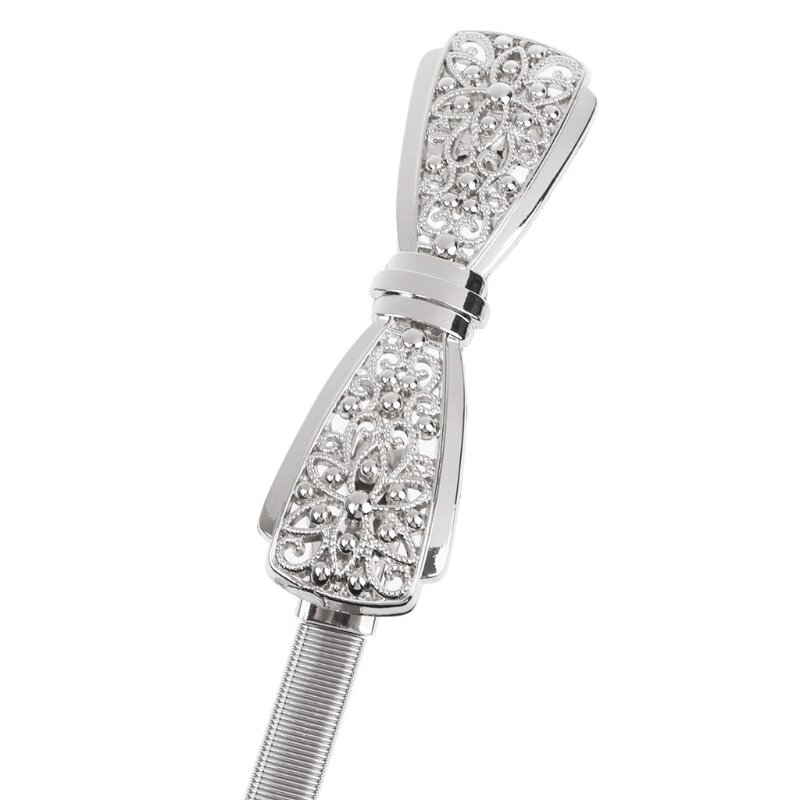 Cinturilla ultrafina con lazo para mujer, decoración de diamantes de imitación, hebilla delgada de Metal tallado, cinturón elástico, dorado y plateado