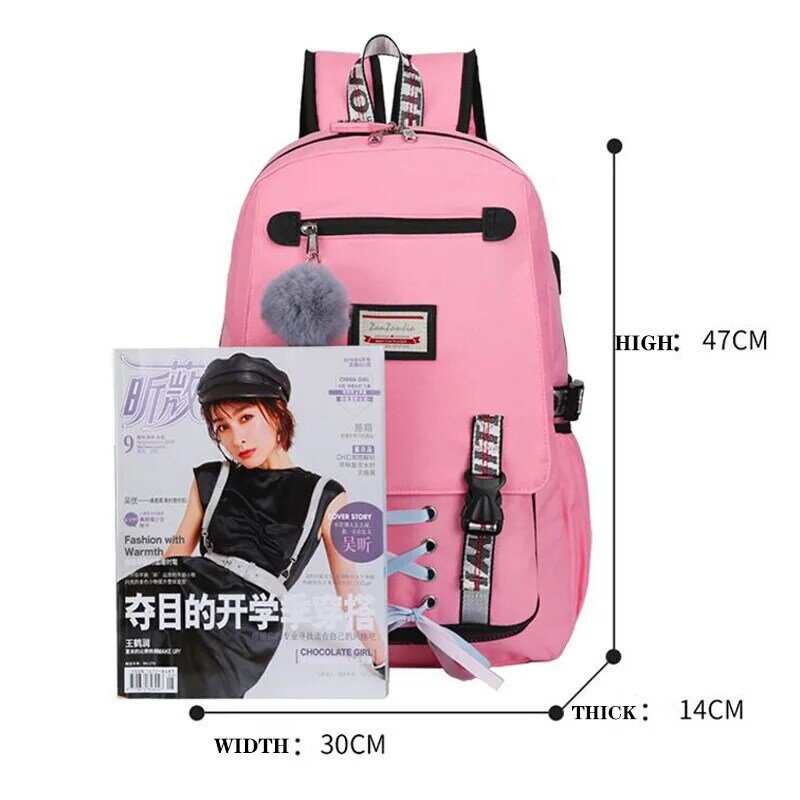 여자를위한 캐주얼 학교 가방 여자 배낭 패션 학교 배낭 USB 충전 Schoolbag 배낭 아이 키즈 가방 Mochila