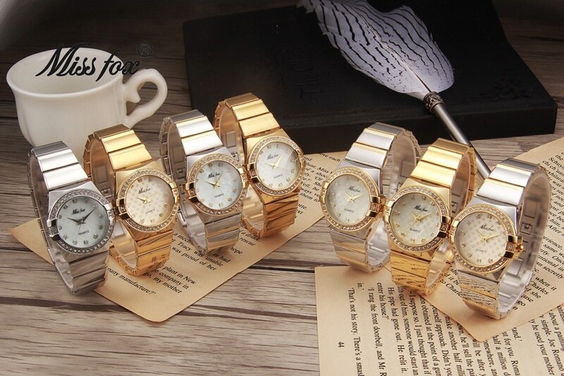 MISSFOX Elegant Watches Women Diamond Roman Numerals Pearl Shell Classic Ladies Gold Watch Waterproof Female Quartz Wristwatch