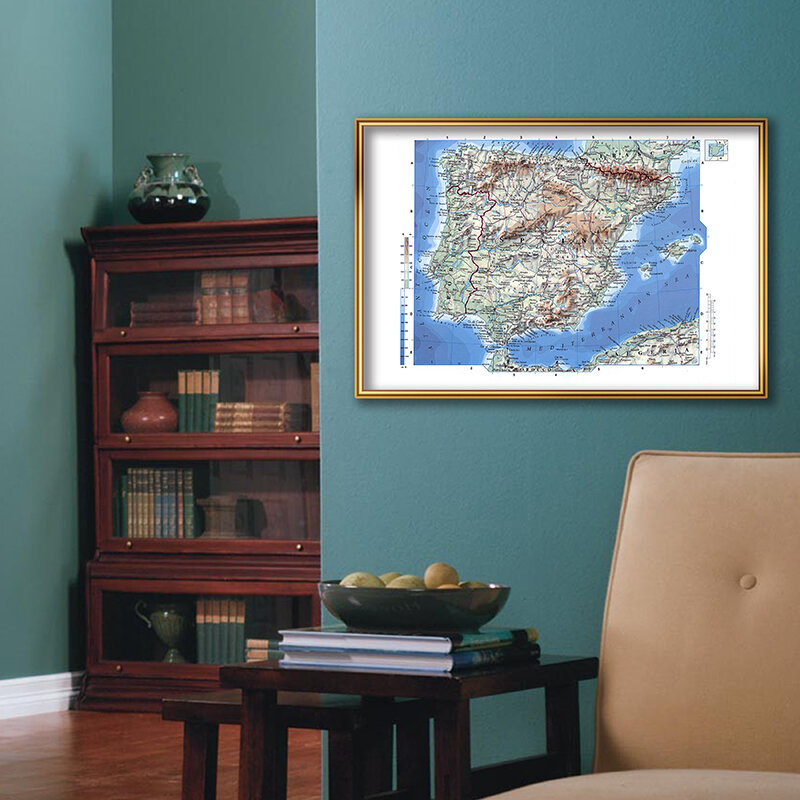 Spain Map of Topographic 59*42cm Canvas Painting Unframed Prints Wall Art Pictures Living Room Home Decor Classroom Supplies