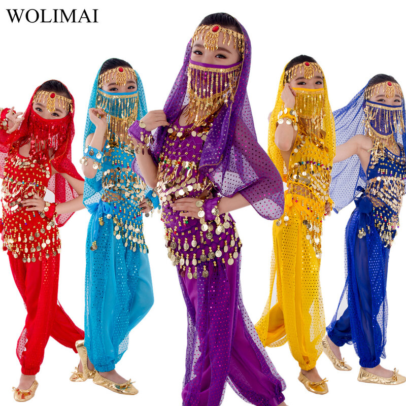 Anak-anak Penari Perut Belt Celana Kerudung Aksesoris untuk Sayap Anak-anak Masker Bollywood Gaun Kostum Tari Perut Set 2-8 Buah