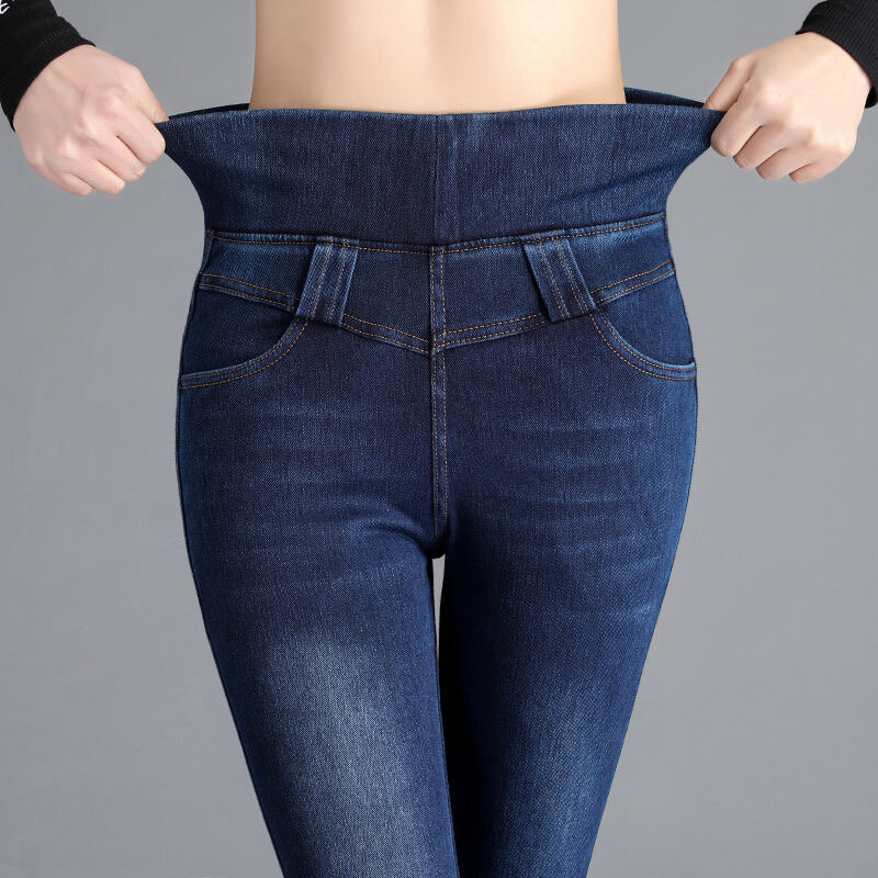 Celana Pensil Denim Pinggang Tinggi 38 Ukuran Besar untuk Wanita Jeans Streetwear Vaveros Ramping Kasual Pantalon Elastis Ketat Elegan