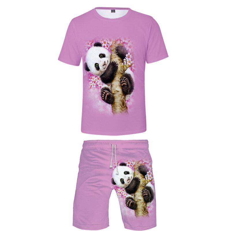 Conjunto de dos piezas de Panda para hombre, camisetas 3D + Pantalones cortos, camisetas de verano, ropa Harajuku