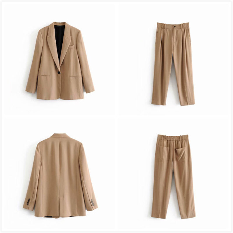 2019 Autumn Business Pants Suit Vintage Solid Single Button Blazer Coat Feminino Trouser Female Office 2 Pieces Set Women Mujer