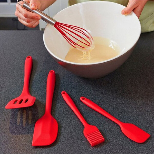 Silicone Kitchen Utensils 10 Pcs Cooking Set Pan Spatula Spoon Ladle Turner Egg Beaters Spaghetti Server Slotted Cooking Tools