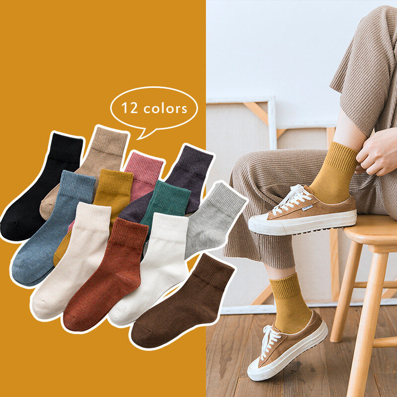 Calcetines cortos de algodón para mujer, medias informales, suaves, elásticas, resistentes, transpirables, Harajuku, 4 estaciones
