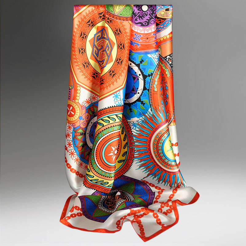 Шарф-Бандана квадратный Женский, шейный платок из 2021 натурального шелка, 90x90 см, цвет зеленый, 100%