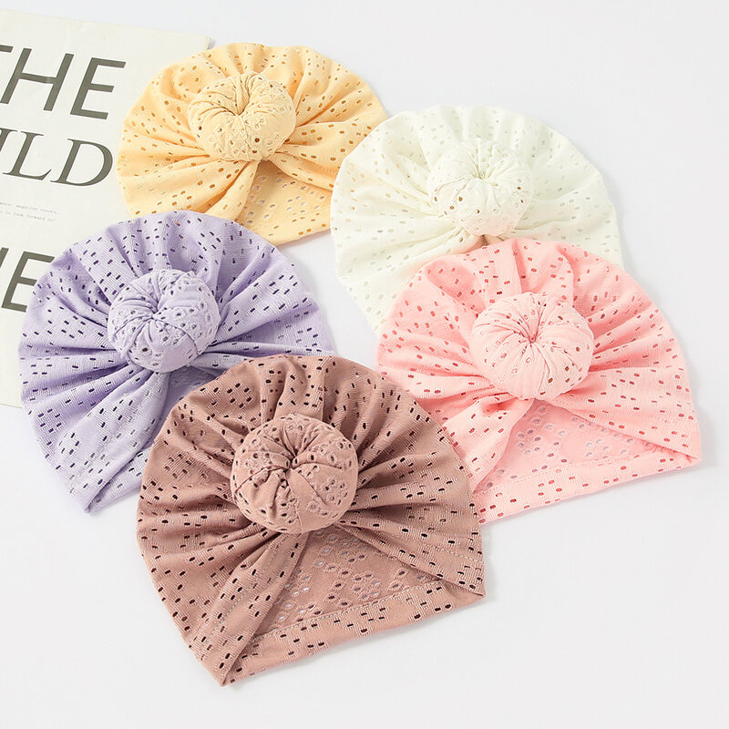 Solid Knit Baby Hat Turbante Donut Hollow, Criança Infantil, Boné Recém-nascido, Gorros Bonnet, Headwraps para Meninas e Meninos, Novo