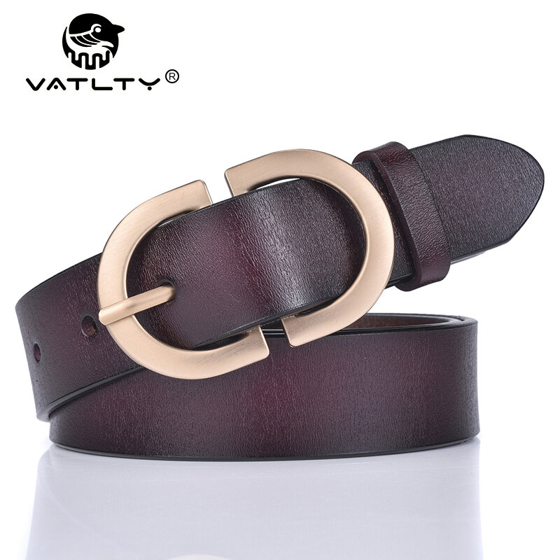 VATLTY Official Authentic Woman Leather Belt Golden Alloy Buckle Natural Cowhide Ladies Jeans Belt Trousers Belt Female ZK105