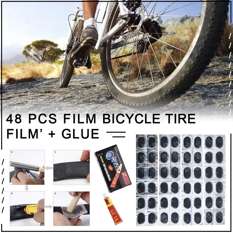 48 buah 25mm karet persegi bulat ban motor skuter sepeda Patch alat perbaikan ban sepeda bersepeda ban dalam tabung tusukan