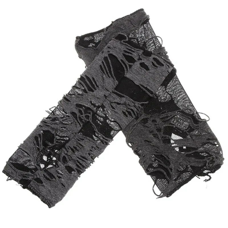 CasaulหักSlitถุงมือเซ็กซี่Gothic FingerlessถุงมือถุงมือฮาโลวีนสีดำRipped Holes Decorคอสเพลย์ถุงมือสำหรับผู้ใหญ่