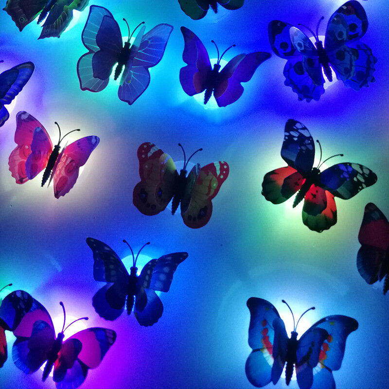 Pheila led borboleta luzes coloridas luminosa luz noturna elétron alimentado para decoração de casamento adesivos criança presentes pequenos