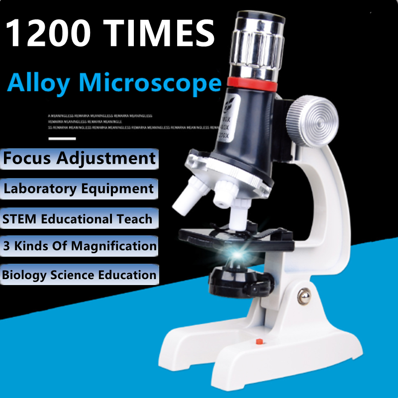 STEM-Microscopio de aleación de Material para estudiantes, equipo de experimentos con lentes multicolor, juguete educativo para Ciencias de la biología, 1200 veces