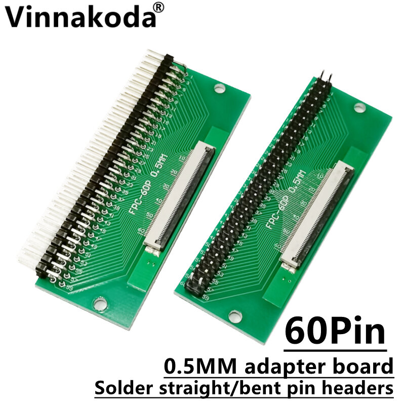 2 buah papan adaptor FFC/FPC 0.5MM-60P hingga 2.54MM lasan 0.5MM-60P konektor flip-top lasan lurus dan header pin bengkok