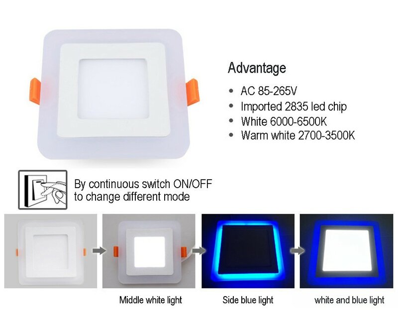 Branco + RGB LED Painel de Luz com Controle Remoto, Recesso LED Lâmpada Do Teto, Lâmpada Acrílica, 6W, 9W, 16W, 24W, Fábrica Atacado