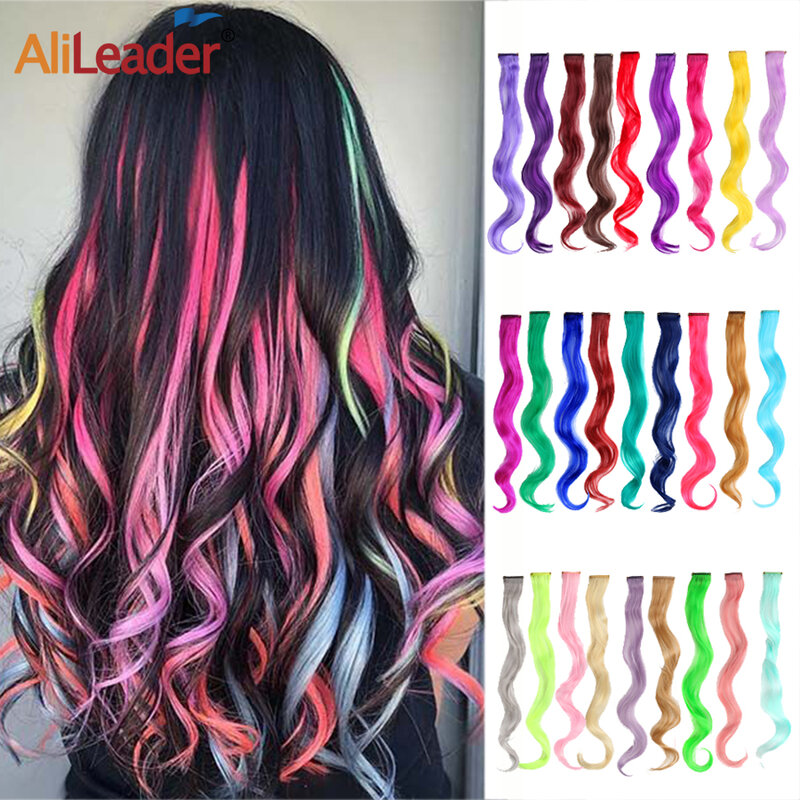 Alileader Synthetische Wellenförmige One Clip In Haar Regenbogen Farbe Lockige Clip In Einem Stück Haar Extensions Mehr Dauerhafte Lange Lockige haare