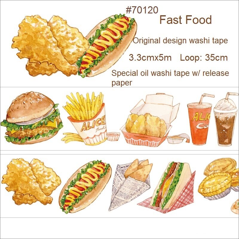 3.3cm x 5m Food series washi tape gourmet drinks, fast food, zdrowe śniadanie taśma papierowa do dekoracji DIY