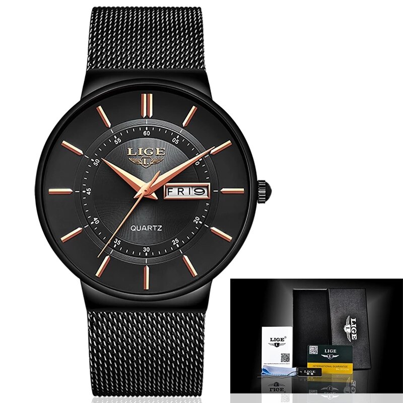 LIGE-Reloj de lujo de acero inoxidable para mujer, nuevo accesorio de pulsera de cuarzo resistente al agua con calendario, complemento sencillo de marca de lujo disponible en color negro, ideal para regalo, 2022