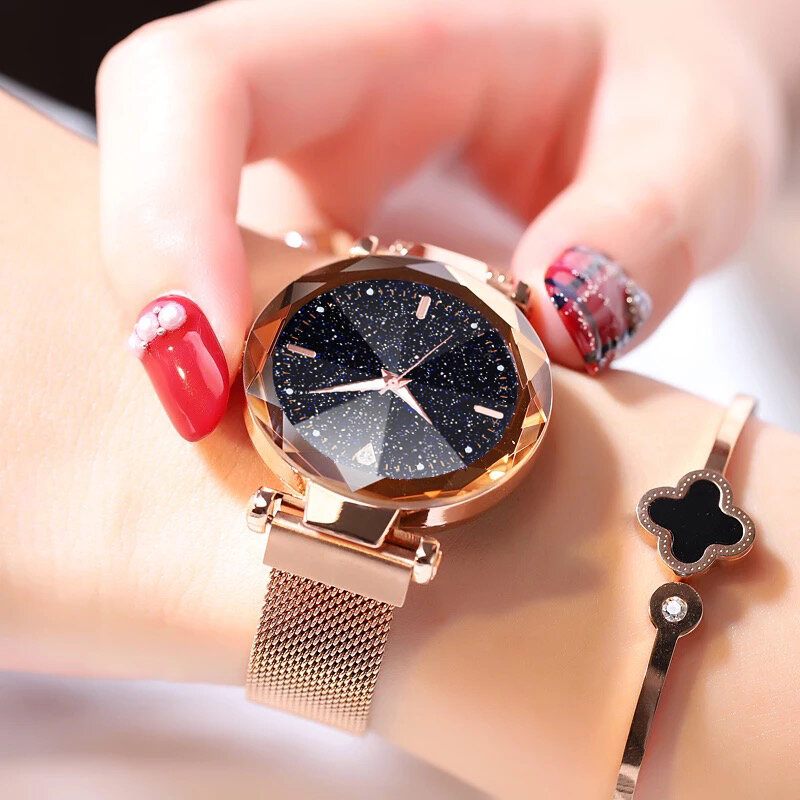 새로운 브랜드 여성 시계 럭셔리 석영 손목 시계 자기 버클 빛나는 시계 스테인레스 스틸 숙녀 시계 여성 시계