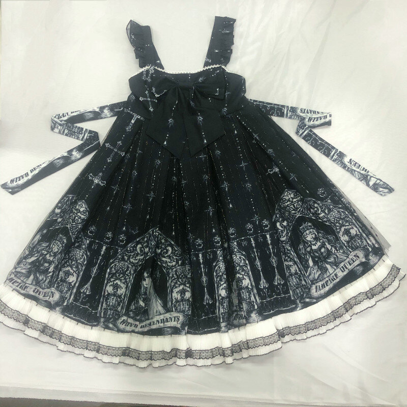 Japanese Gothic Lolita Jsk Dress Vintage Dark Lace Victorian Halloween Halloween Harajuku Party Dresses Girls Punk Strap Vestido