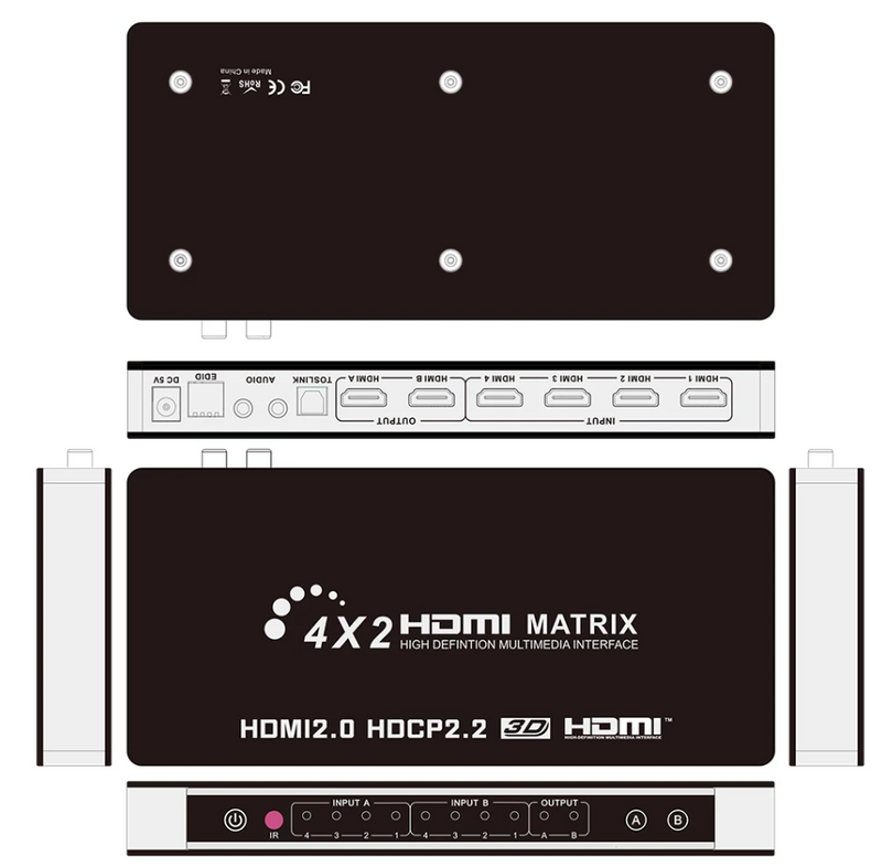 HDMI 2.0 Matrix 4X2 4K 60Hz HDCP 2.2 sterowanie EDID przełącznik HDMI 2.0 rozdzielacz matrycowy 4 na 2 wyjścia 4K HDMI 1.4V