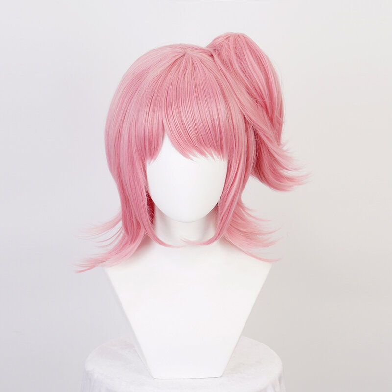 Perruque Cosplay Amu Hinamori, Shugo Chara! Cheveux synthétiques courts roses avec queue de cheval à puce pour adultes + bonnet de perruque