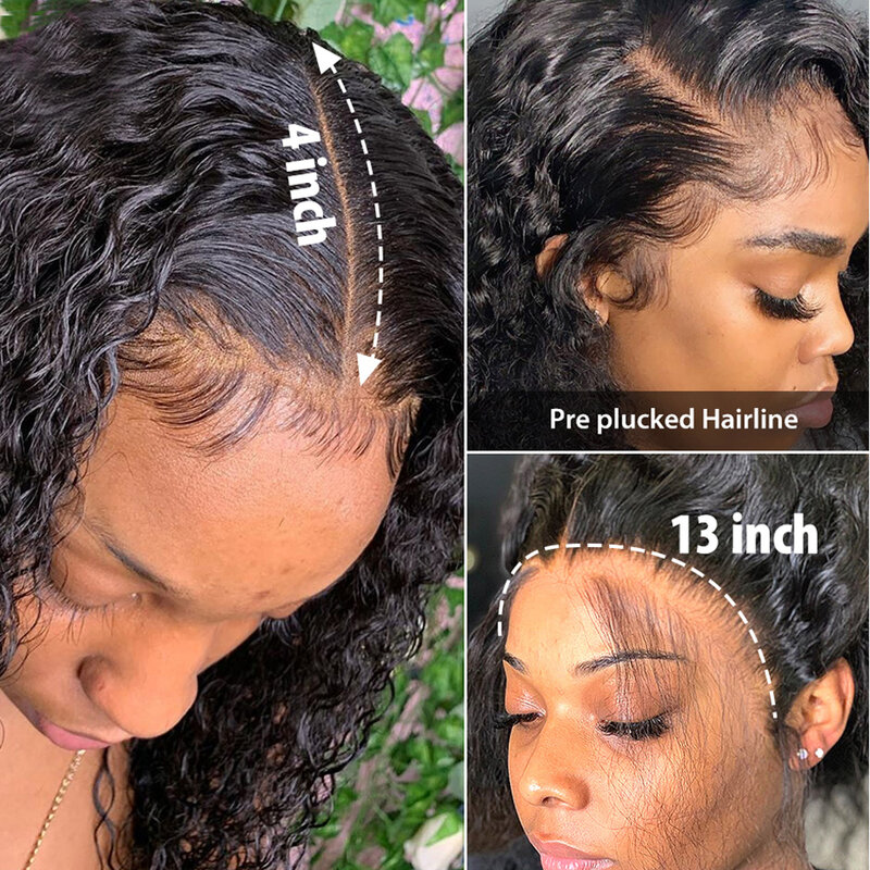 Deep Wave Lace Front Wig 4x4 Lace Closure Wig Deep Wave Frontal Wig Bob Frontal Wigs Short Curly Pixie Wig Human Hair Lace Front