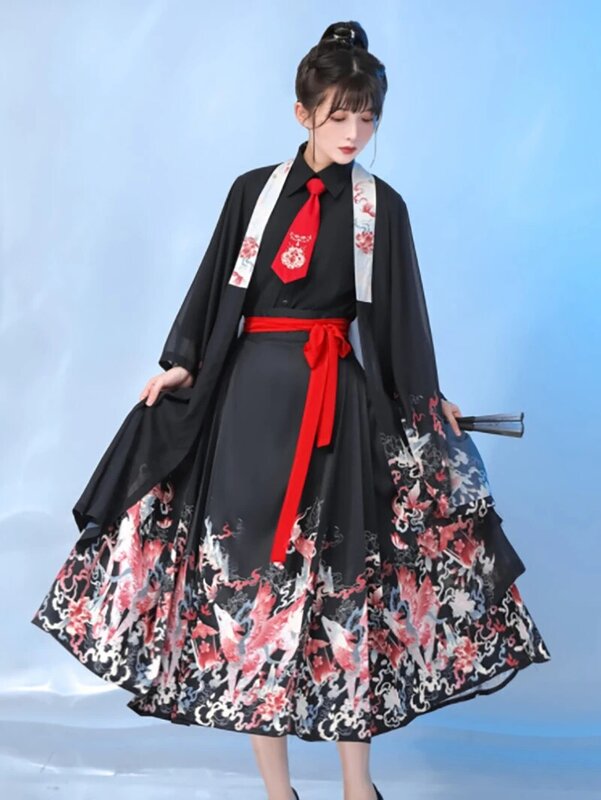 Costume Hanfu moderne pour femmes, tenue chinoise ancienne, Costume de Cosplay, manches longues, ensembles de 3 pièces pour femmes, printemps et automne