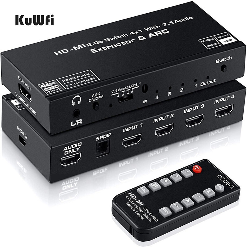 HDMI Audio Extractor 4K HD-MI SPDIF Converter 5.1 HD-MI untuk HD-MI untuk RCA Splitter Optik TOSLINK Switch Digital 7.1 HD-MI Adaptor